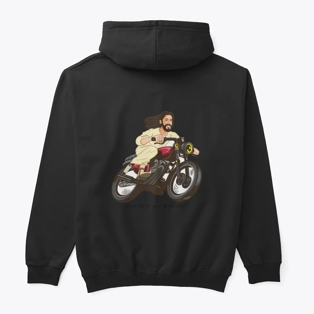 Jesus Christ on a Motorbike Hoodie by MaximBady (Back and Front Print)